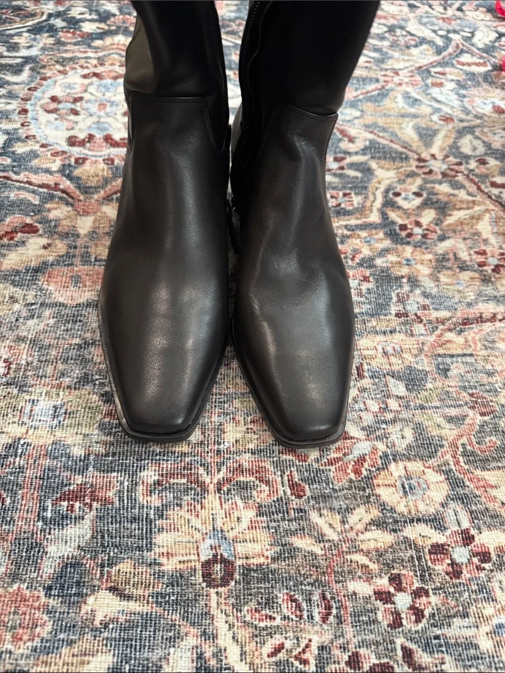 Nordstrom Black Leather “Turner” Knee-High Block Heel Boots